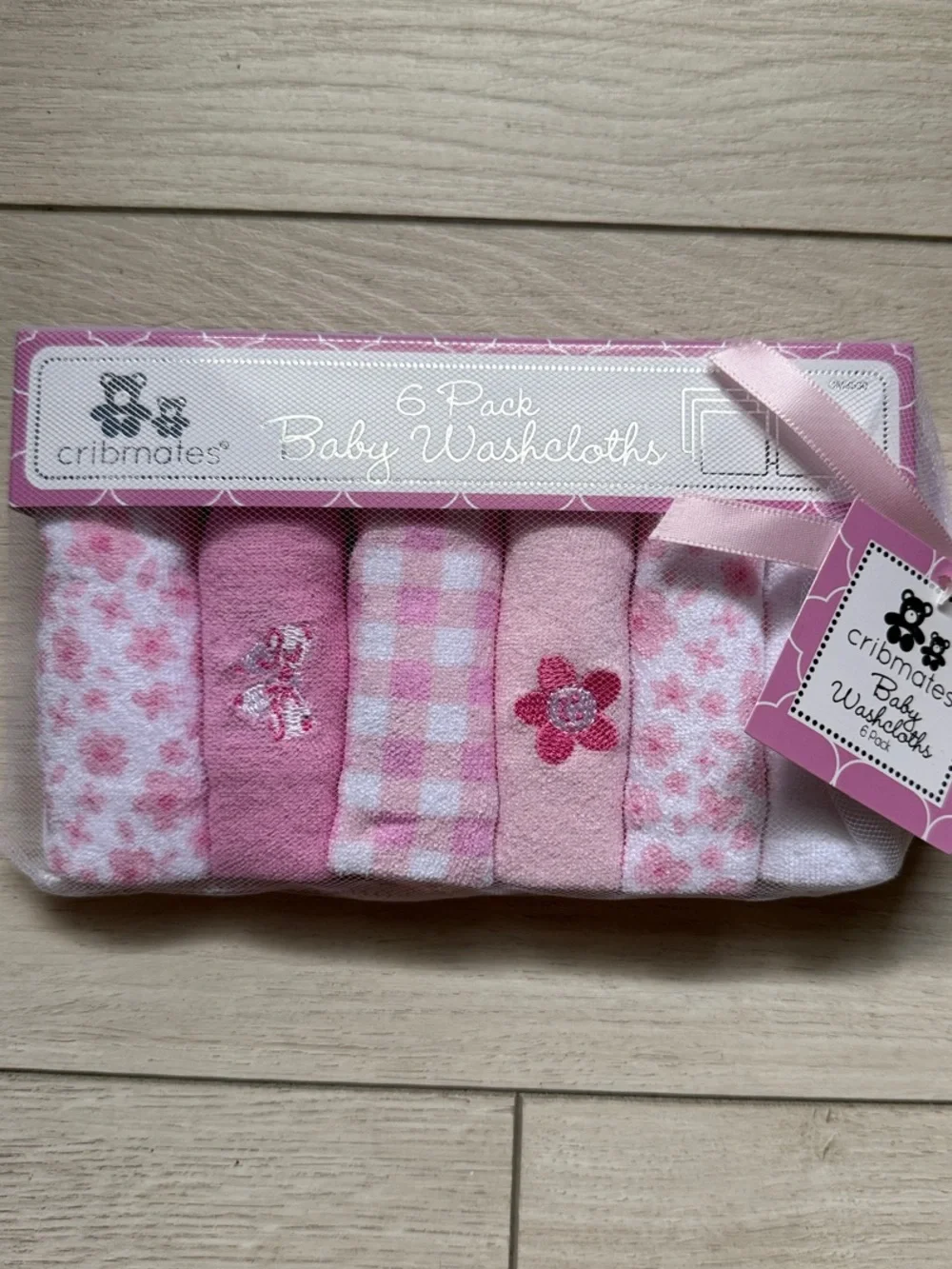 Pink 6-Pack Baby Washcloths - Soft Floral & Check Set